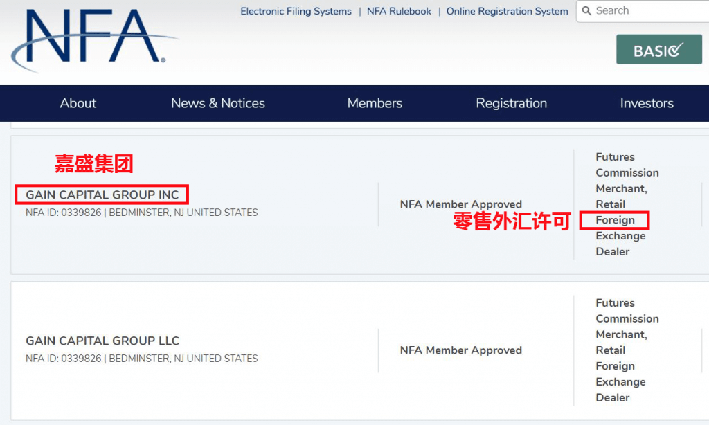 嘉盛集团美国NFA和CFTC监管牌照