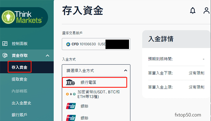 Thinkmarkets电汇入金